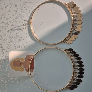 Elegant Gold Hoop Earrings with Leaf Charms